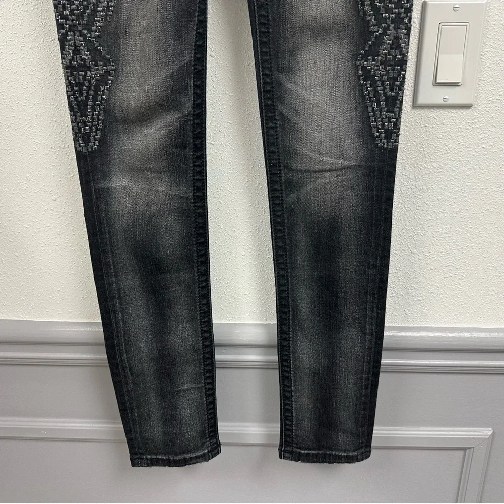 Miss Me Women's Whiskered Black Skinny Jeans Embroidered Side Detail - Picture 5 of 16